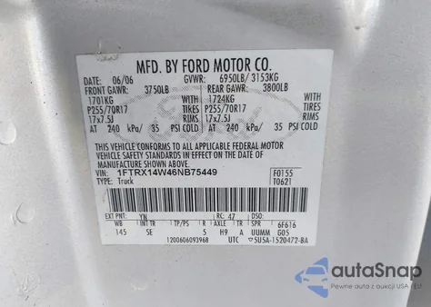 2006 Ford F-150 Stx/Xl/Xlt from USA, damaged, VIN 1FTRX14W46NB75449